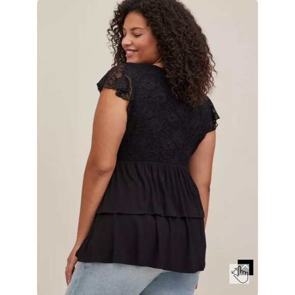 Torrid Super Soft V-Neck Lace Bodice Tiered Babydoll Top Blouse Womens 2X 18-20 - Picture 9 of 9